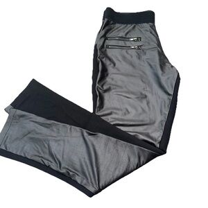 Shinestar Womens M Black Leggings Pants Faux Leather & knit Back Zippers Goth